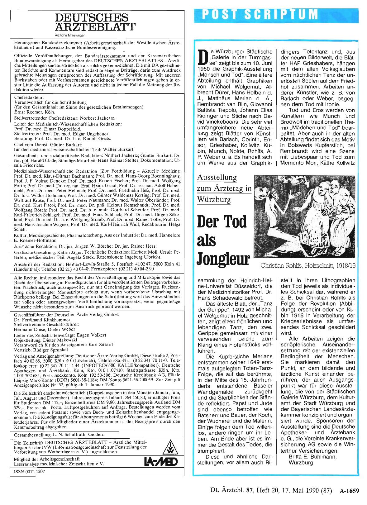 Vorschauseite 1: Ausstellung zum Ärztetag in Würzburg: Der Tod als Jongleur