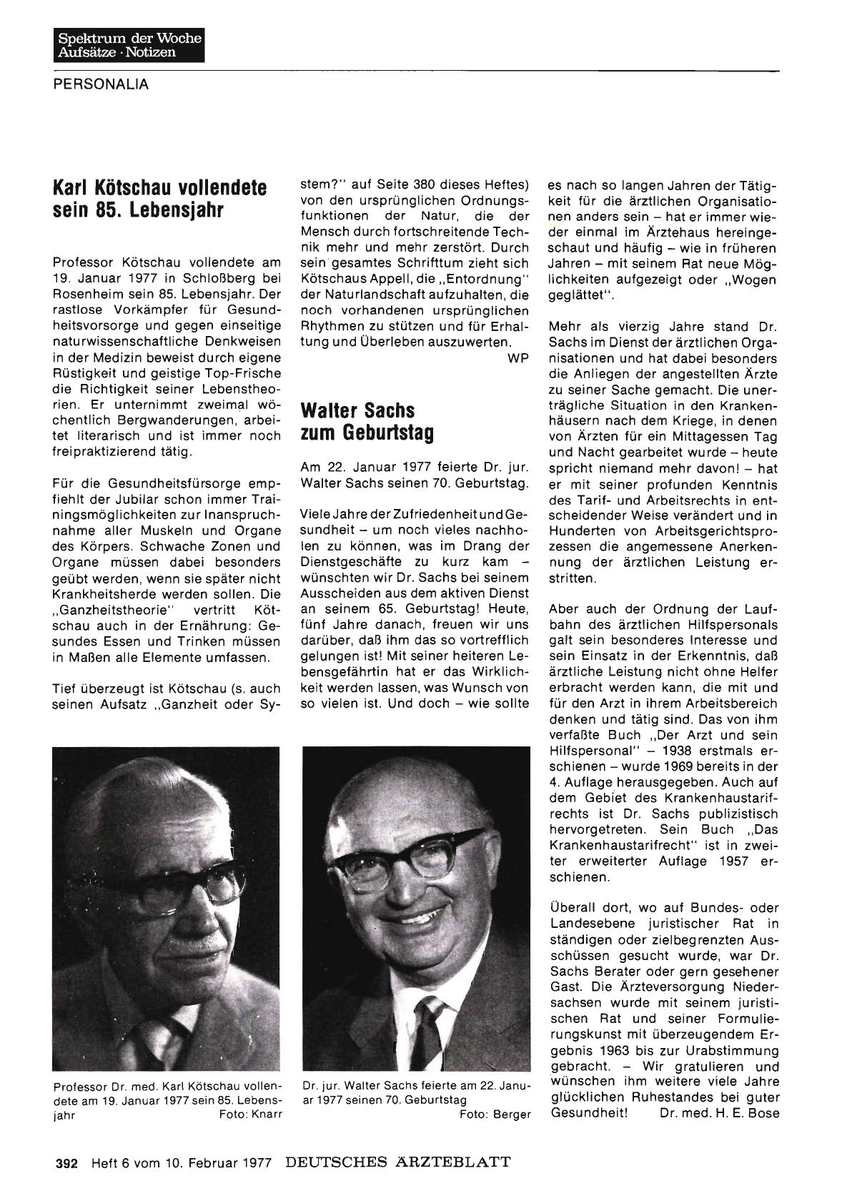 Vorschauseite 1: Walter Sachs zum Geburtstag