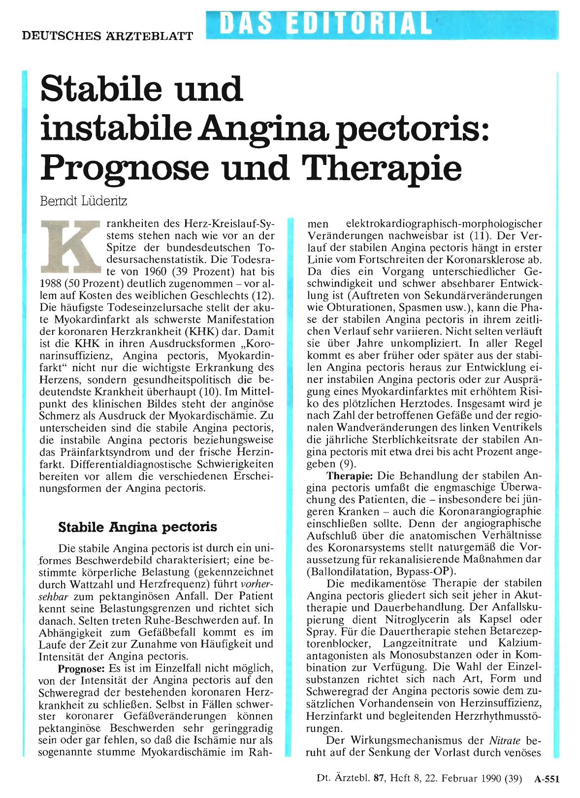 Vorschauseite 1: Stabile und instabile Angina pectoris: Prognose und Therapie