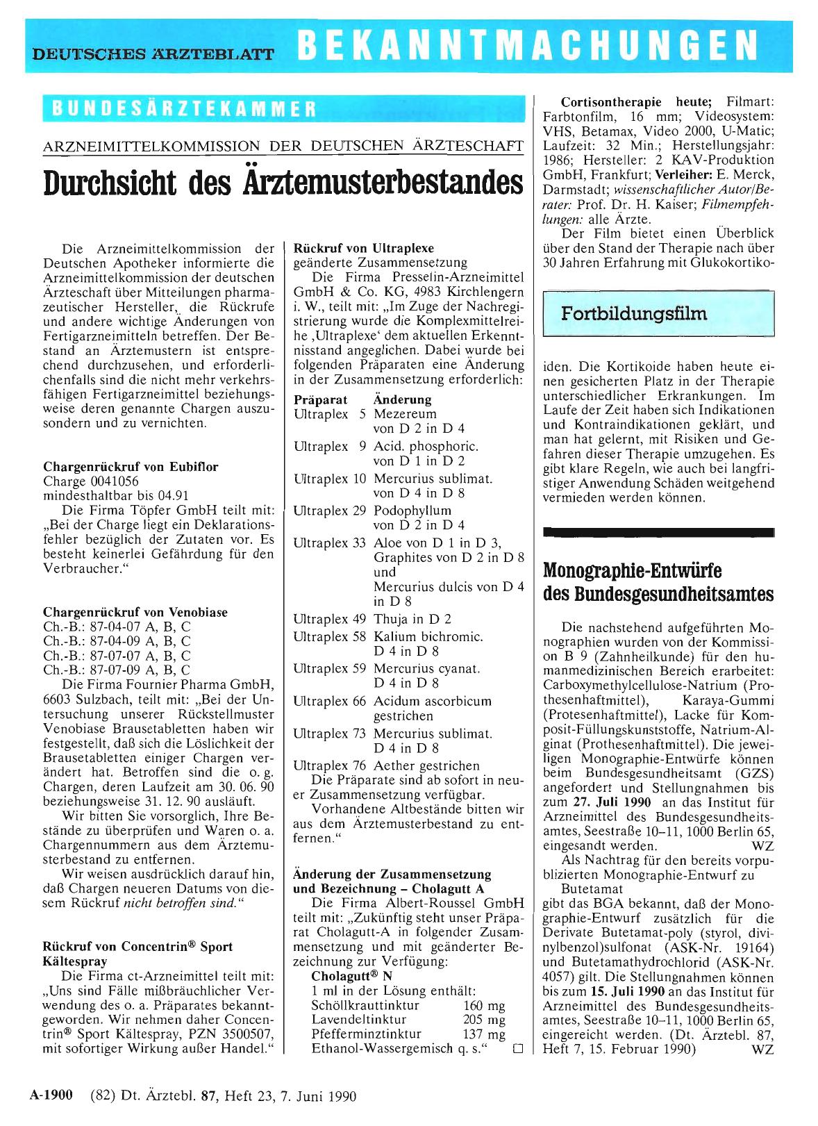 Vorschauseite 1: Monographie-Entwürfe des Bundesgesundheitsamtes
