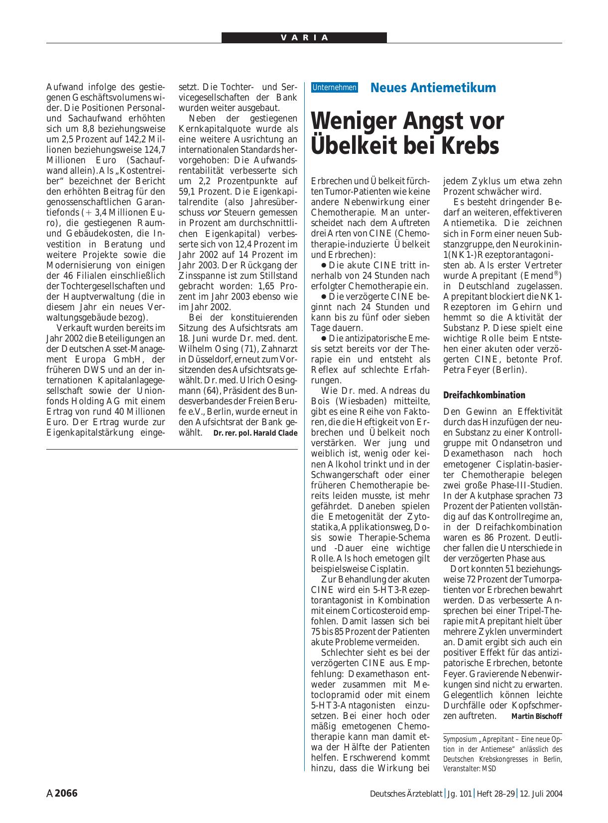 Vorschauseite 1: Neues Antiemetikum: Weniger Angst vor Übelkeit bei Krebs