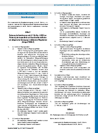 Vorschauseite 1: Änderung der Vereinbarung nach § 119b Abs. 2 SGB V zur Förderung der kooperativen und koordinierten ärztlichen und pflegerischen Versorgung in stationären Pflegeheimen (Anlage 27…