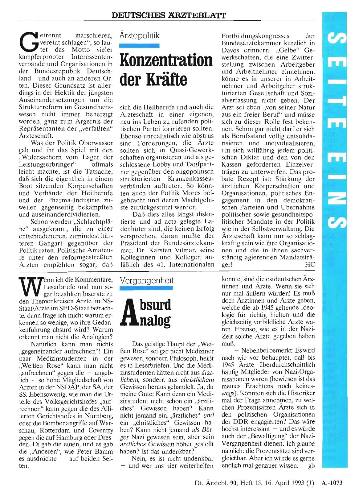 Vorschauseite 1: Ärztepolitik: Konzentration der Kräfte