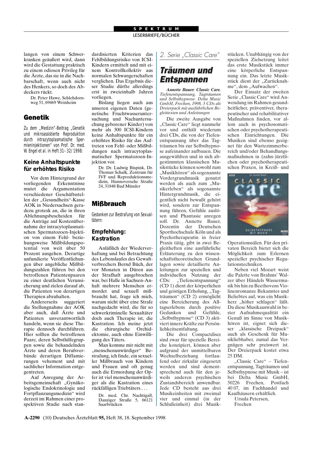 Vorschauseite 1: Mißbrauch – Empfehlung: Kastration