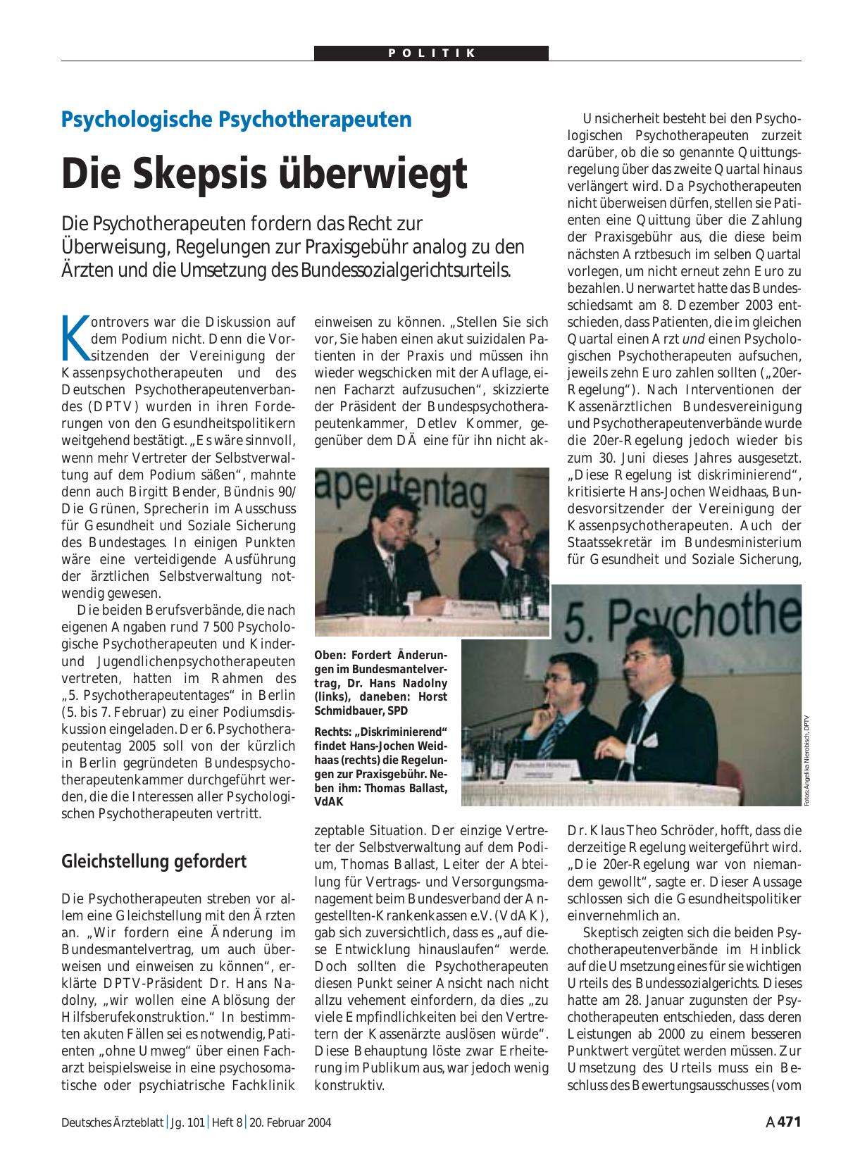 Vorschauseite 1: Psychologische Psychotherapeuten: Die Skepsis überwiegt
