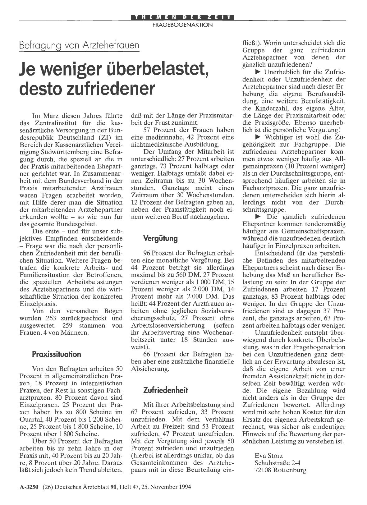 Vorschauseite 1: Befragung von Arztehefrauen: Je weniger überbelastet, desto zufriedener