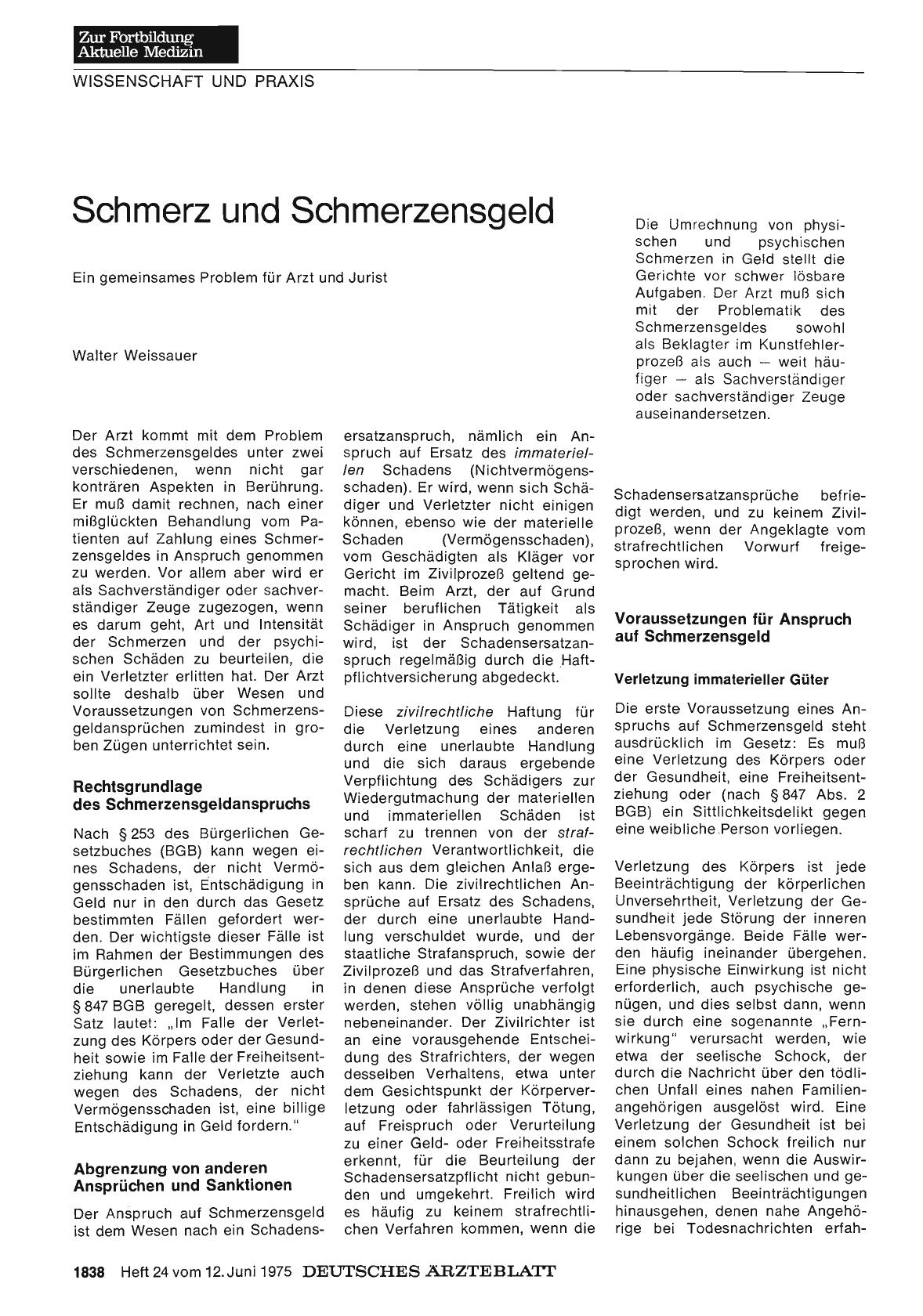 Vorschauseite 1: Schmerz und Schmerzensgeld