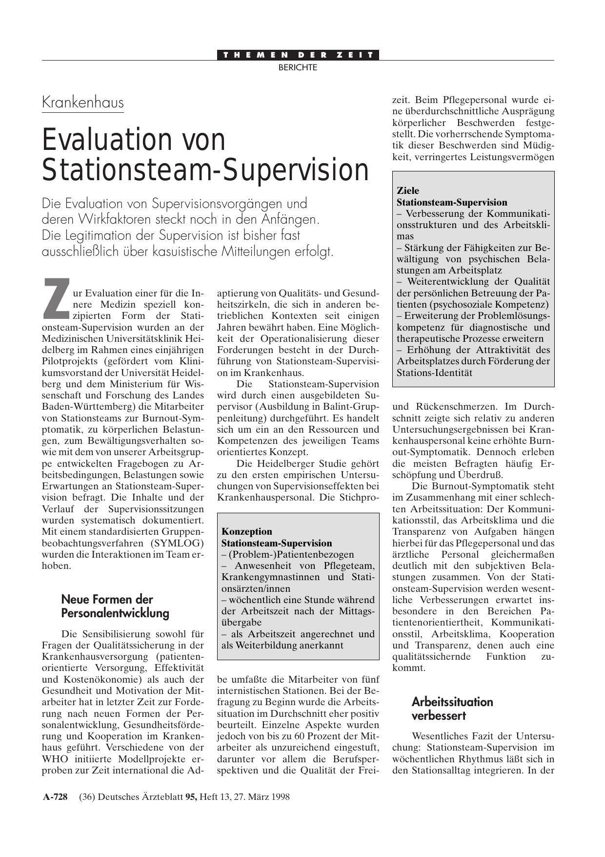 Vorschauseite 1: Krankenhaus: Evaluation von Stationsteam-Supervision