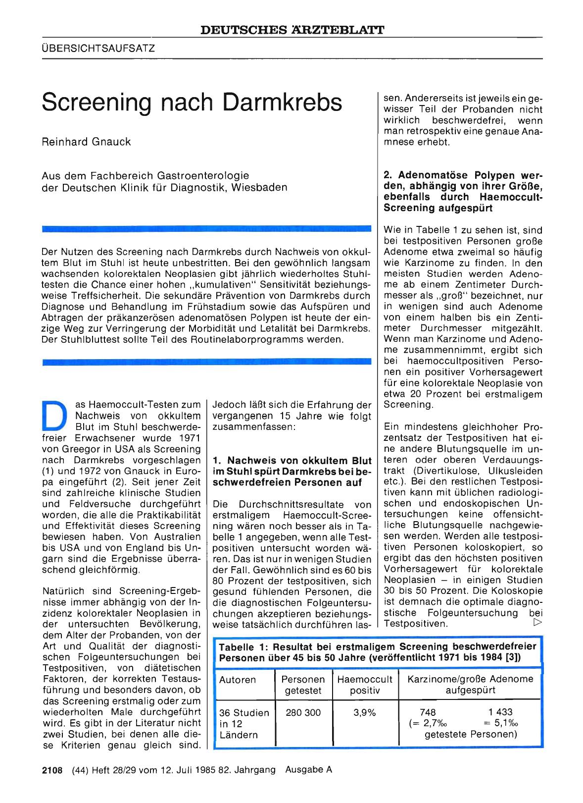 Vorschauseite 1: Screening nach Darmkrebs
