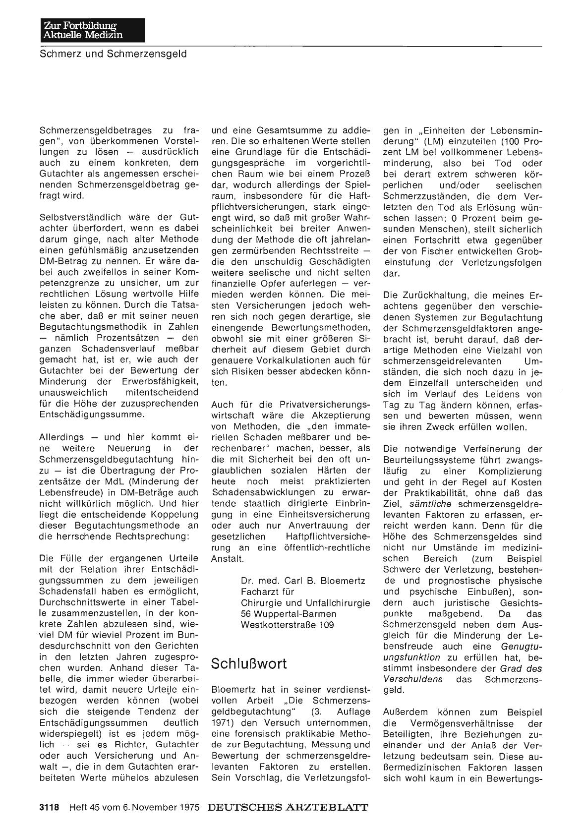 Vorschauseite 1: Schmerz und Schmerzensgeld: Schlußwort