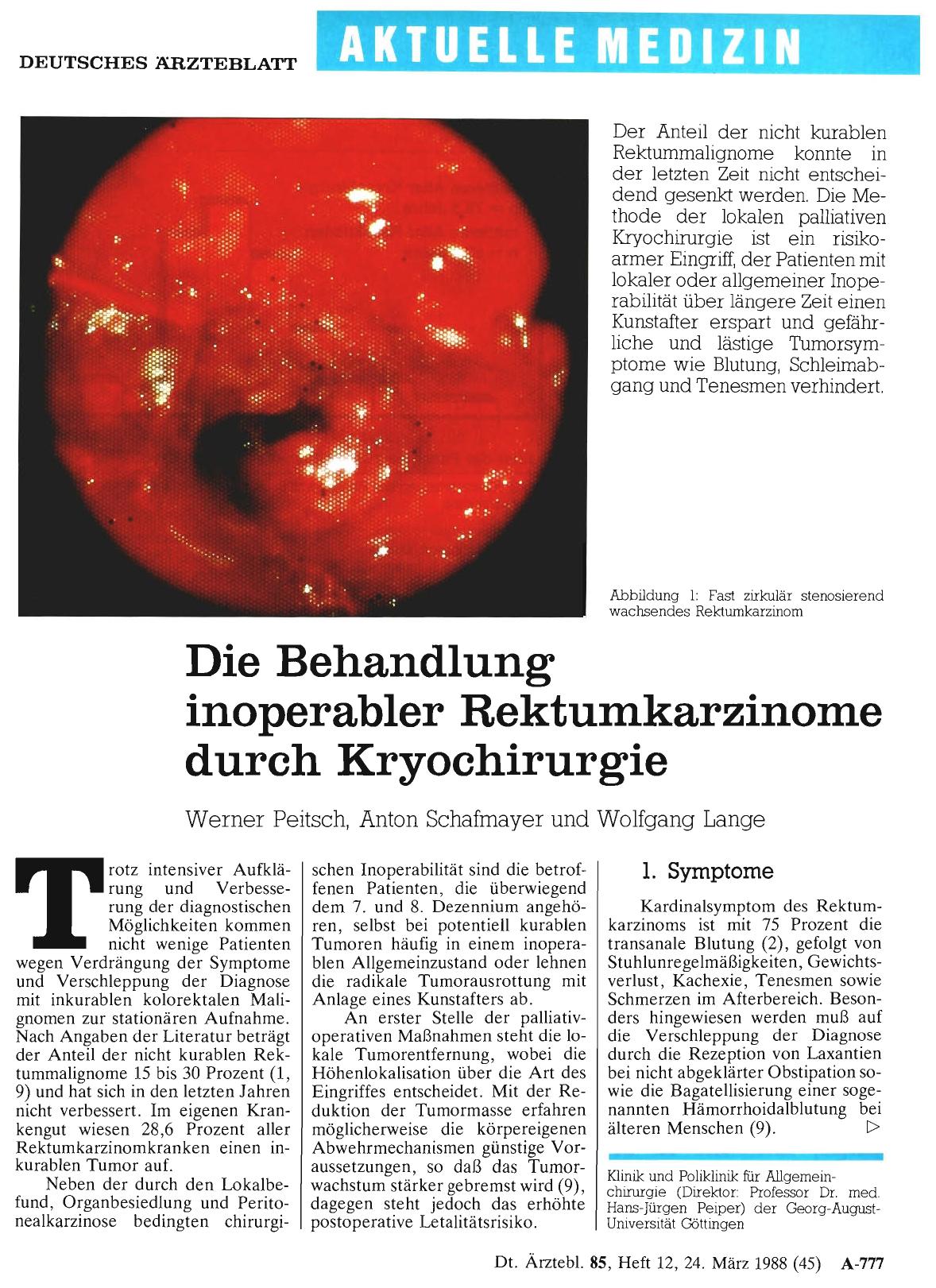 Vorschauseite 1: Die Behandlung inoperabler Rektumkarzinome durch Kryochirurgie