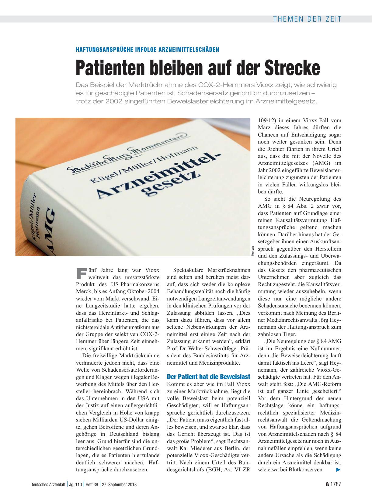 Vorschauseite 1: Haftungsansprüche infolge Arzneimittelschäden: Patienten bleiben auf der Strecke