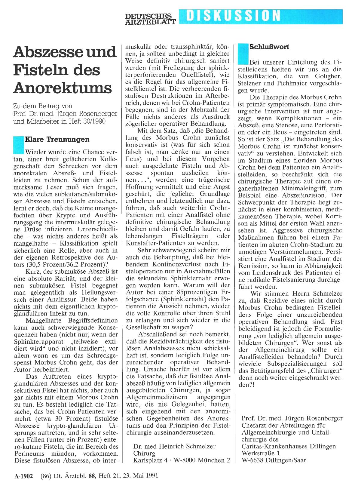 Vorschauseite 1: Abszesse und Fisteln des Anorektums: Schlußwort