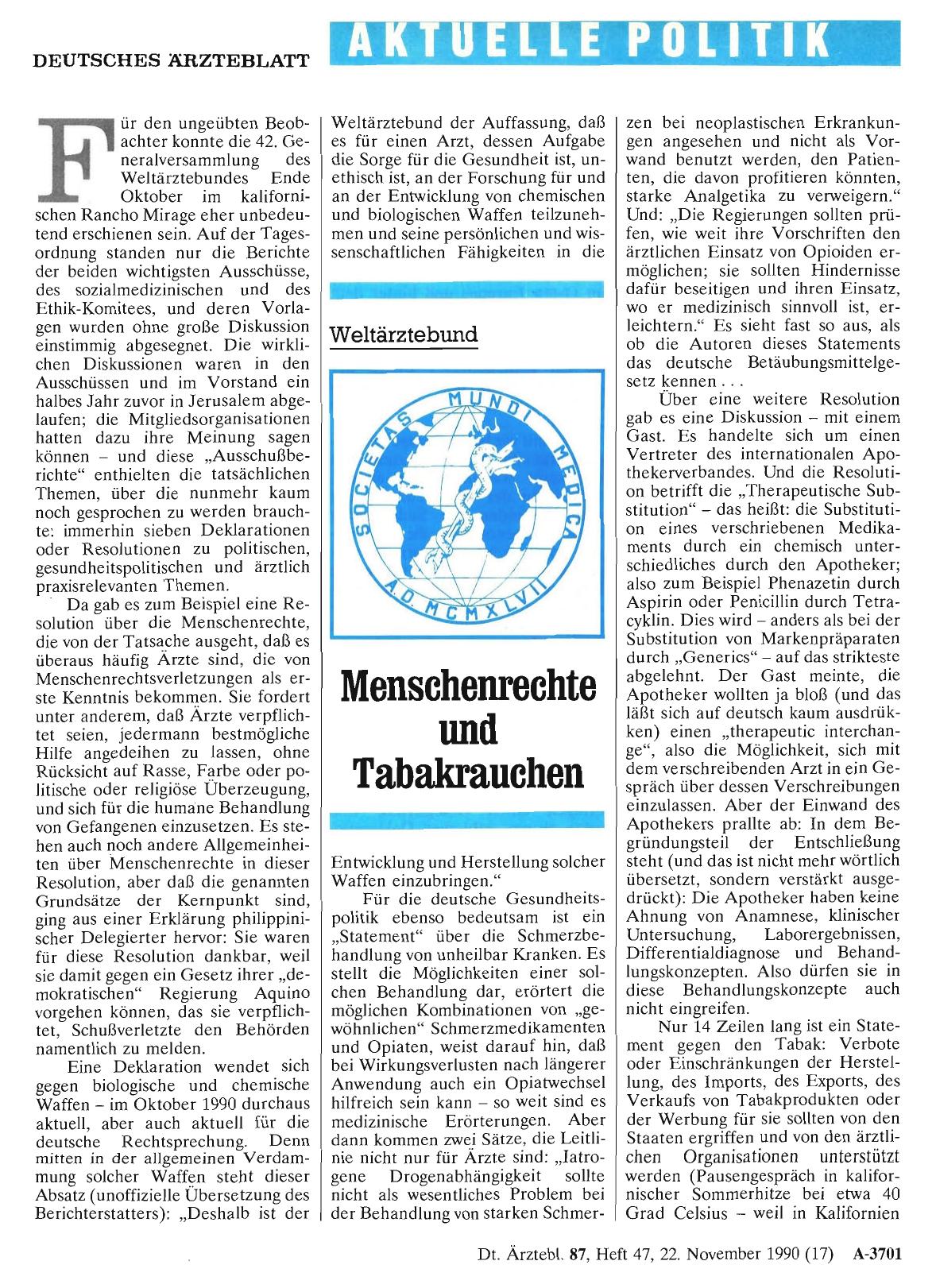 Vorschauseite 1: Weltärztebund: Menschenrechte und Tabakrauchen