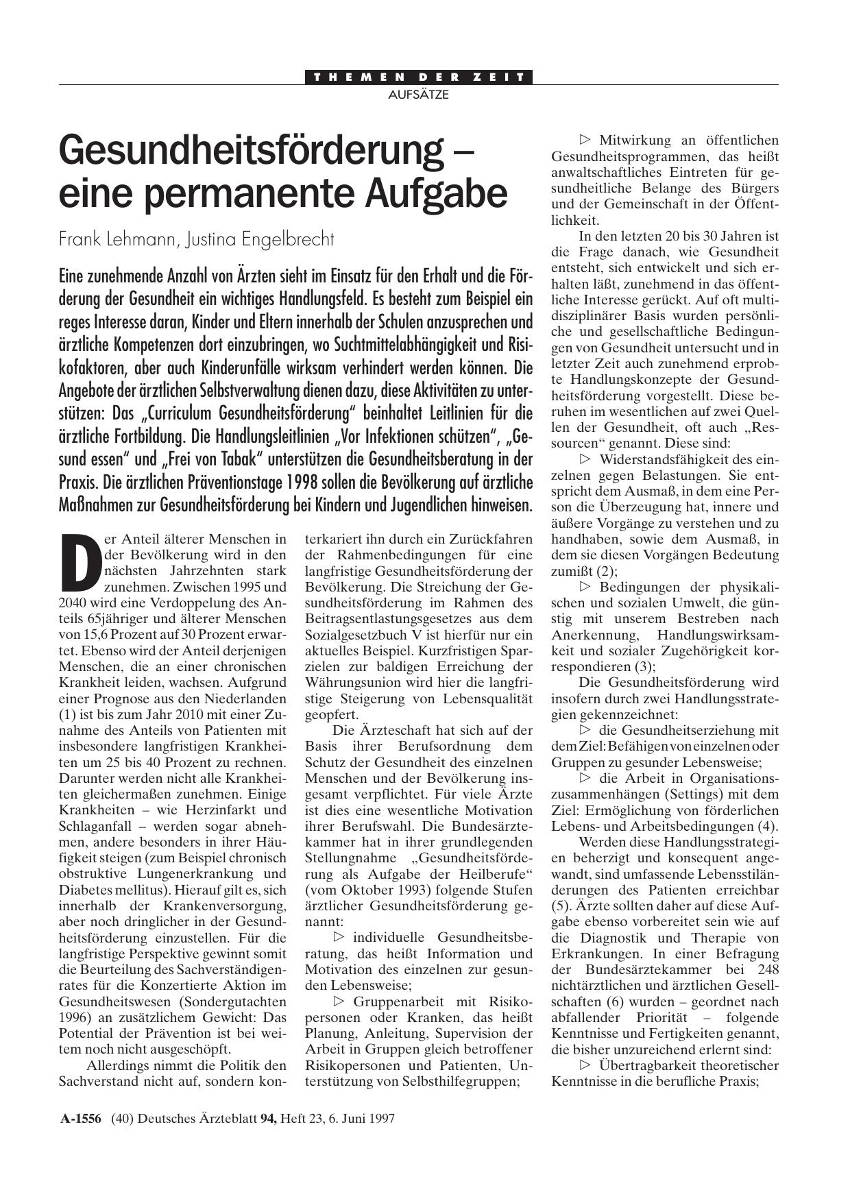 Vorschauseite 1: Gesundheitsförderung - eine permanente Aufgabe