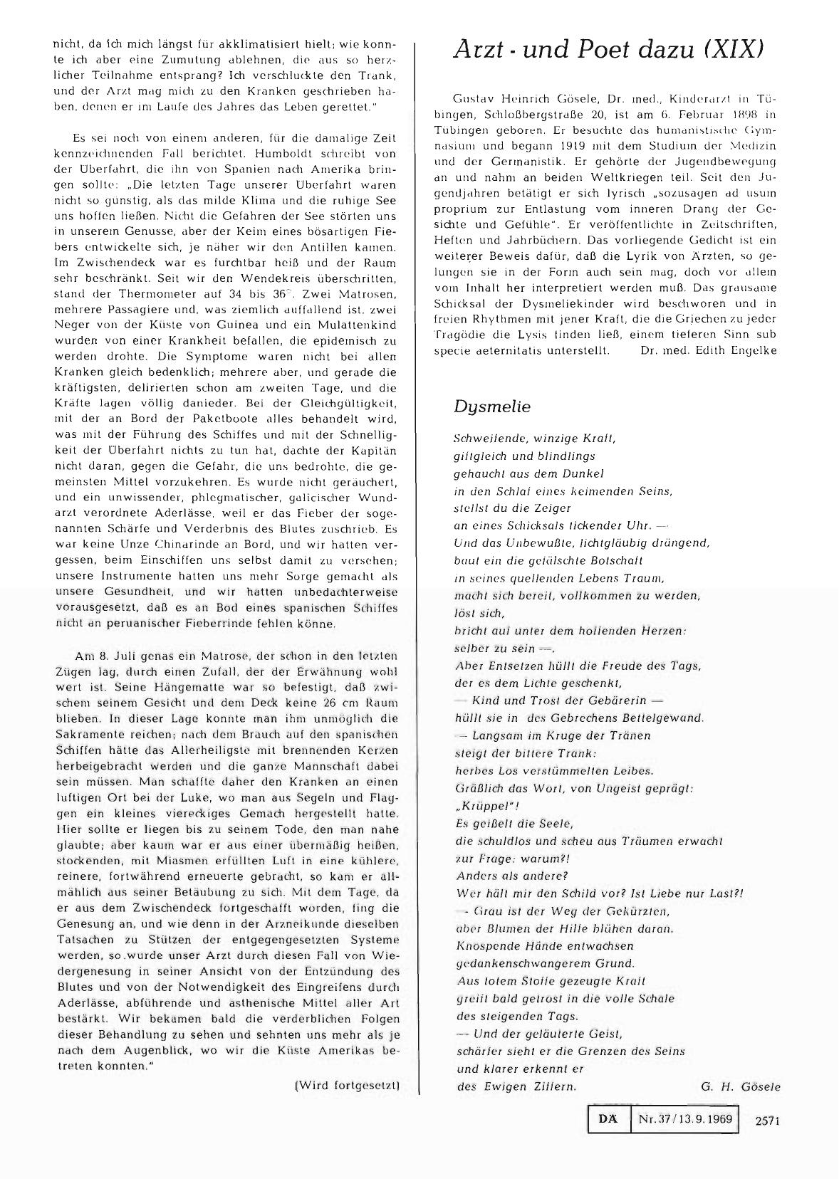 Vorschauseite 1: Arzt — und Poet dazu (XIX): Dr. med. Gustav Heinrich Gösele