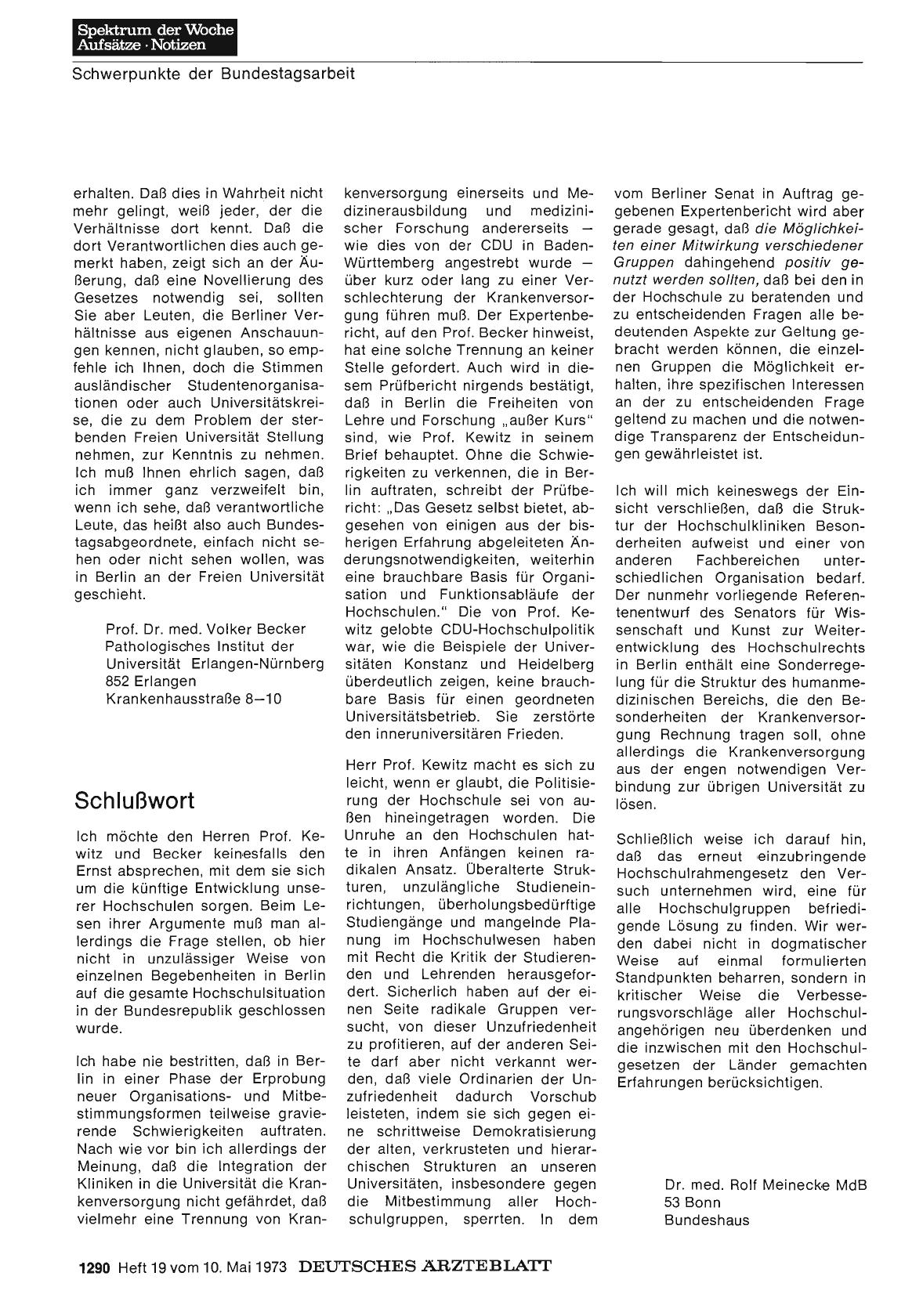 Vorschauseite 1: Schwerpunkte der Bundestagsarbeit: Schlußwort