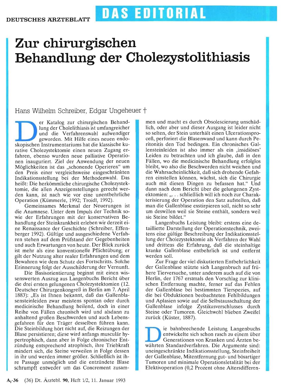 Vorschauseite 1: Zur chirurgischen Behandlung der Cholezystolithiasis
