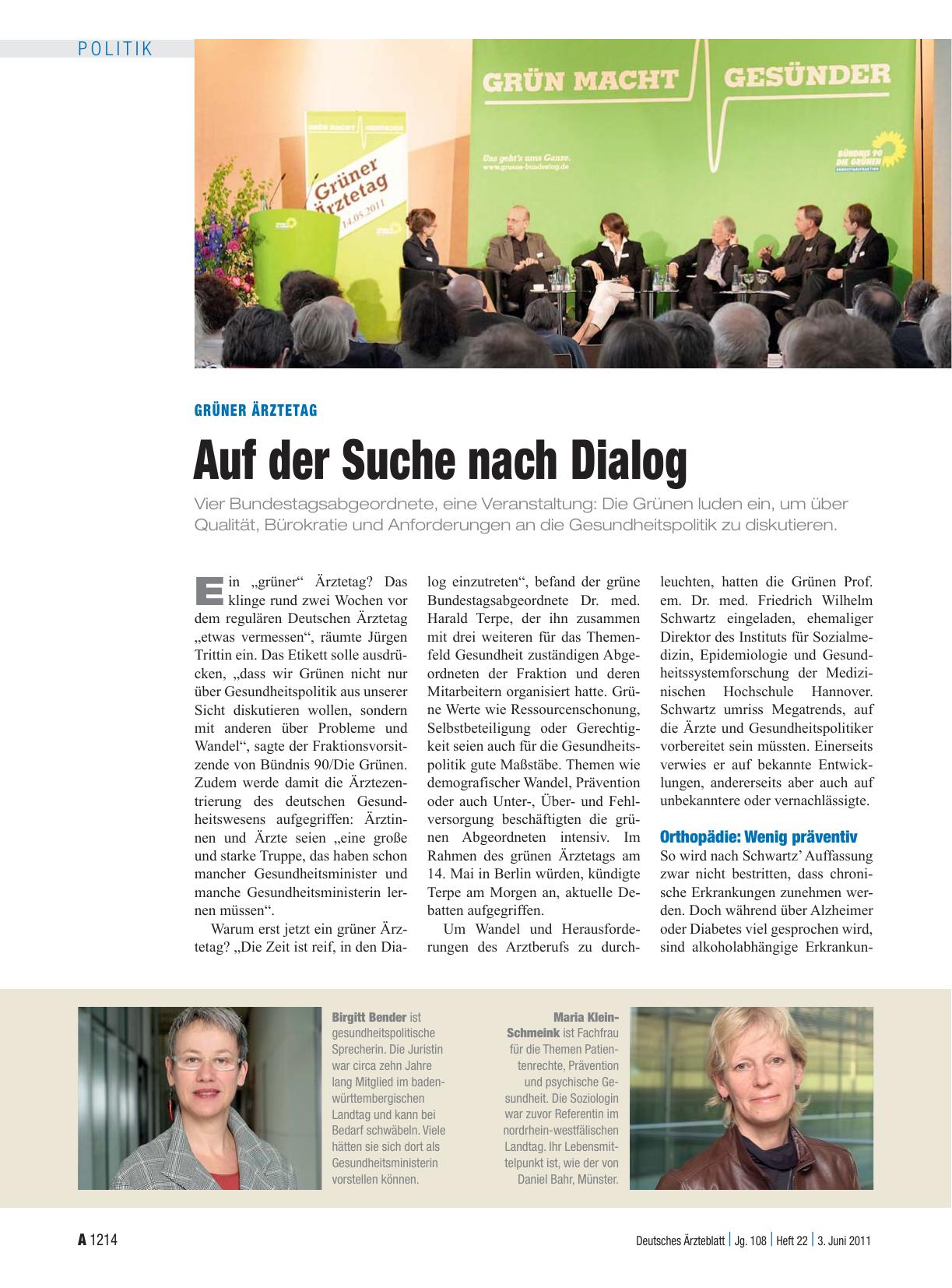 Vorschauseite 1: Grüner Ärztetag: Auf der Suche nach Dialog