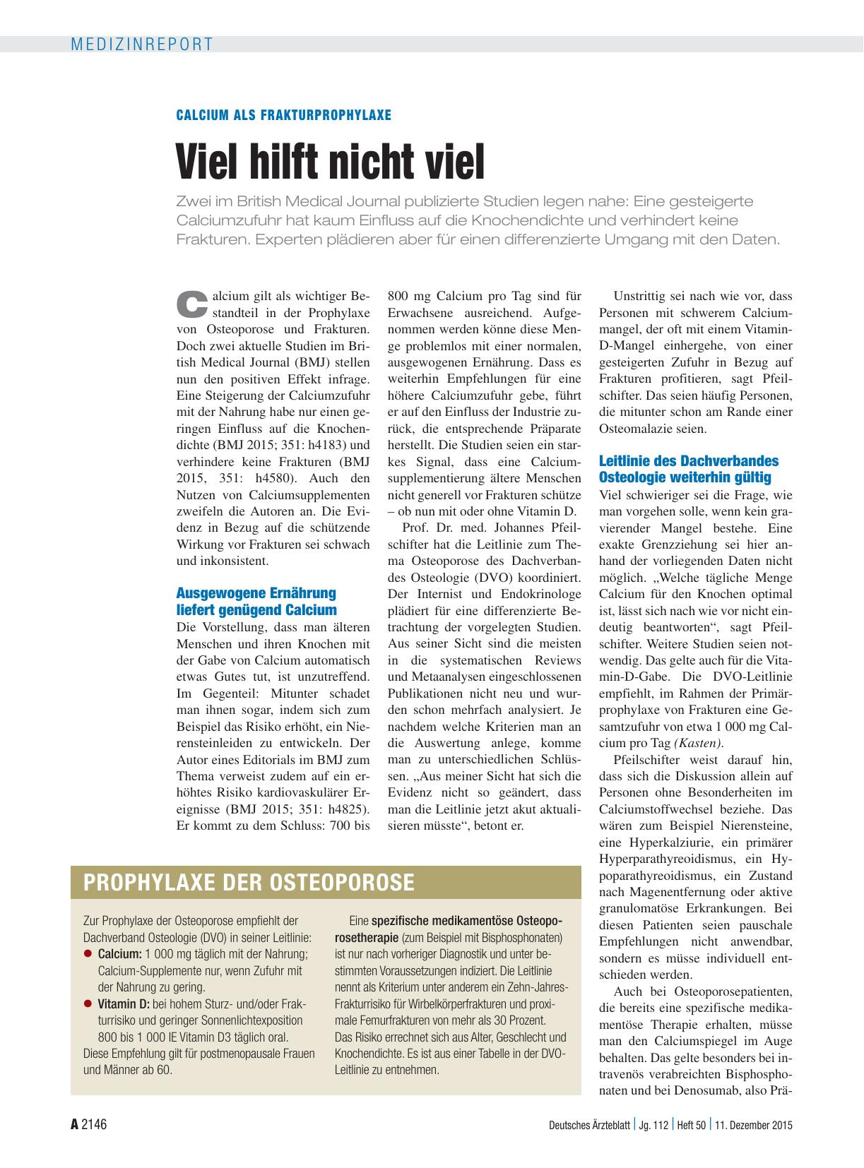 Vorschauseite 1: Calcium als Frakturprophylaxe: Viel hilft nicht viel