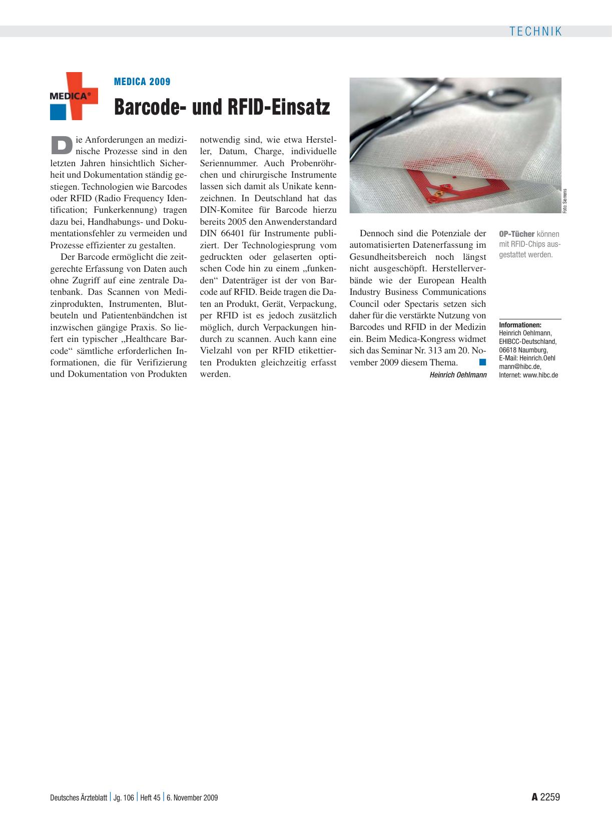 Vorschauseite 1: Medica 2009: Barcodeund RFID-Einsatz