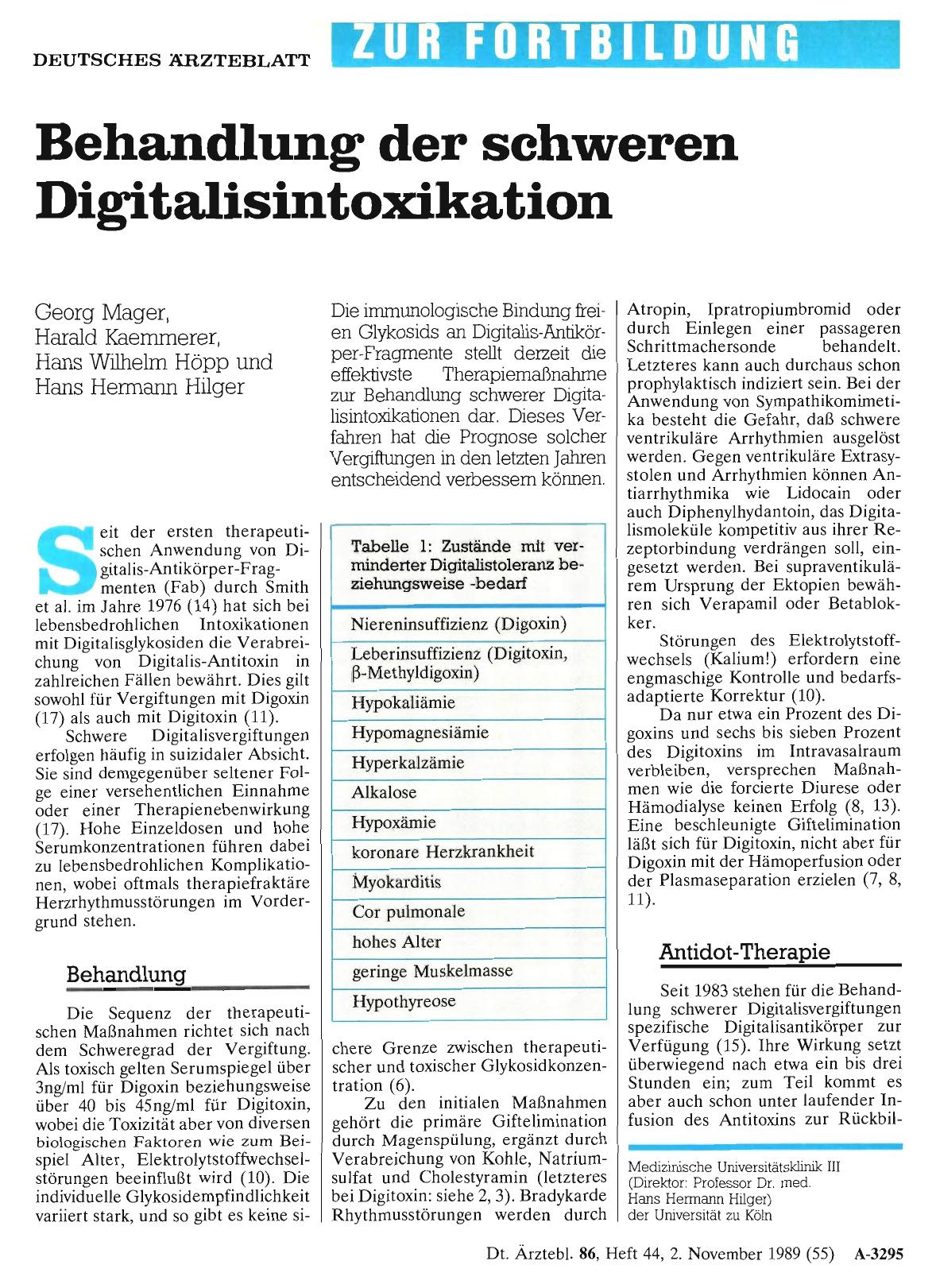 Vorschauseite 1: Behandlung der schweren Digitalisintoxikation