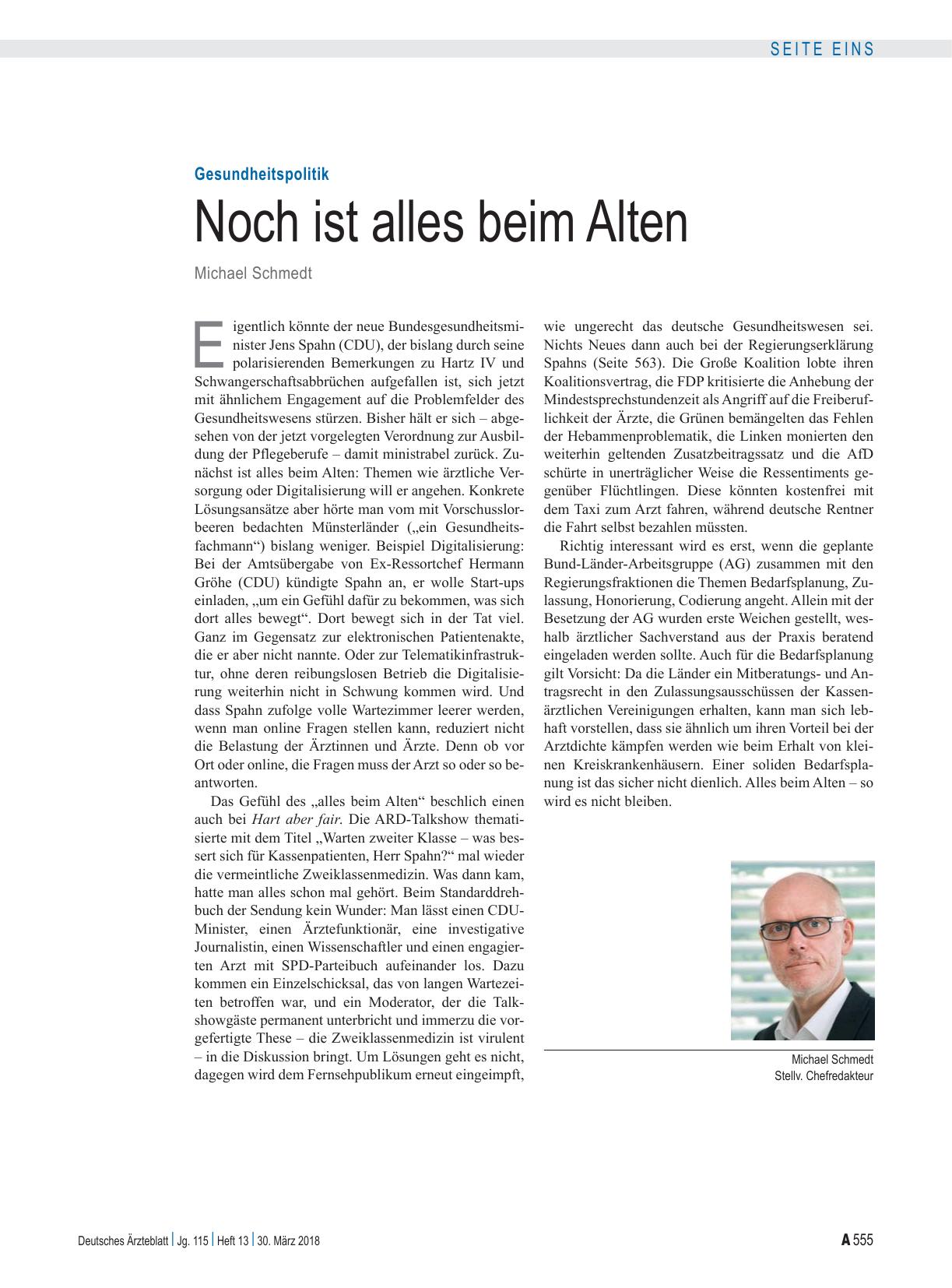 Vorschauseite 1: Gesundheitspolitik: Noch ist alles beim Alten
