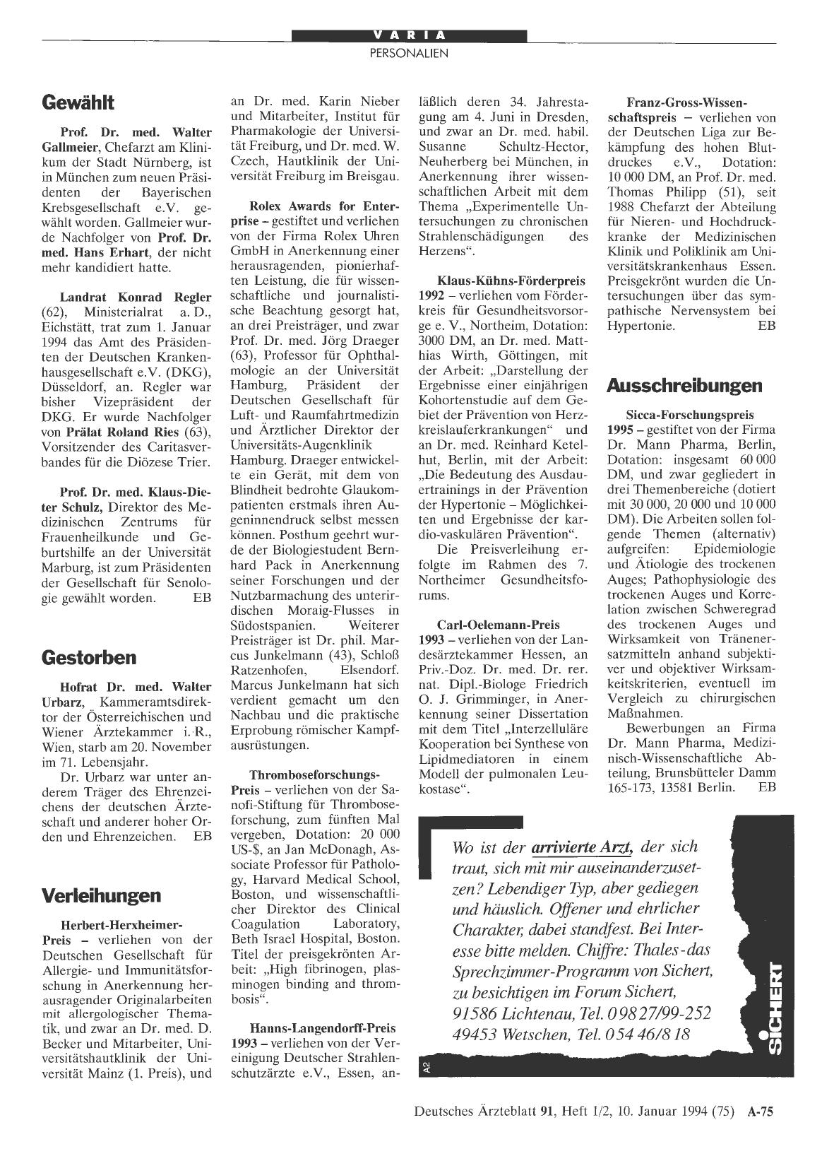 Vorschauseite 1: Verleihungen