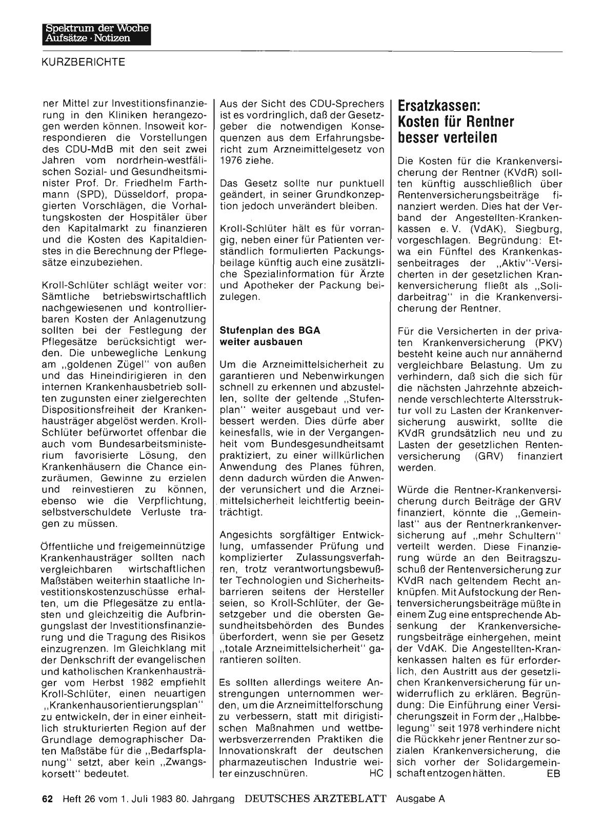 Vorschauseite 1: Ersatzkassen: Kosten für Rentner besser verteilen