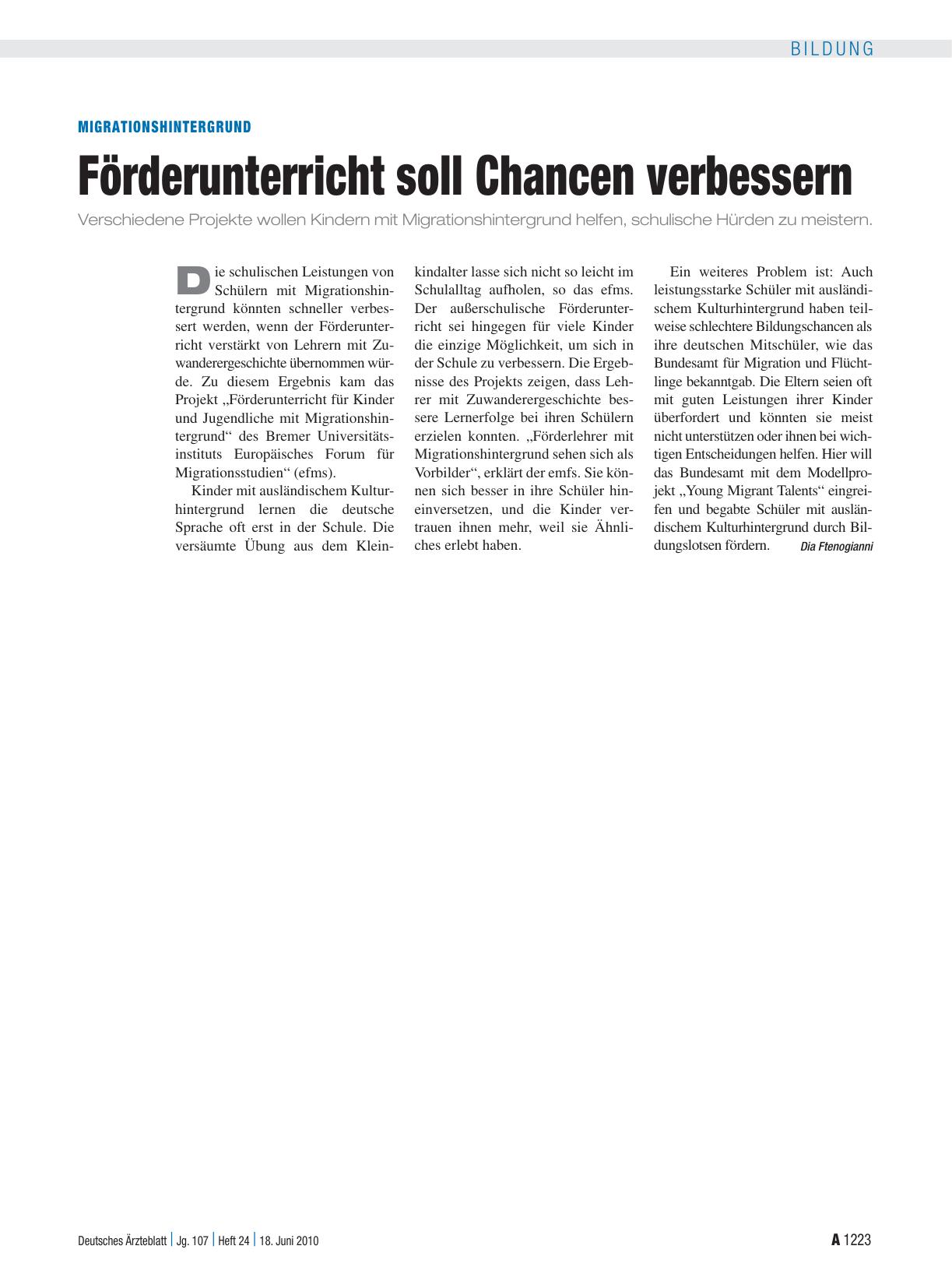 Vorschauseite 1: Migrationshintergrund: Förderunterricht soll Chancen verbessern
