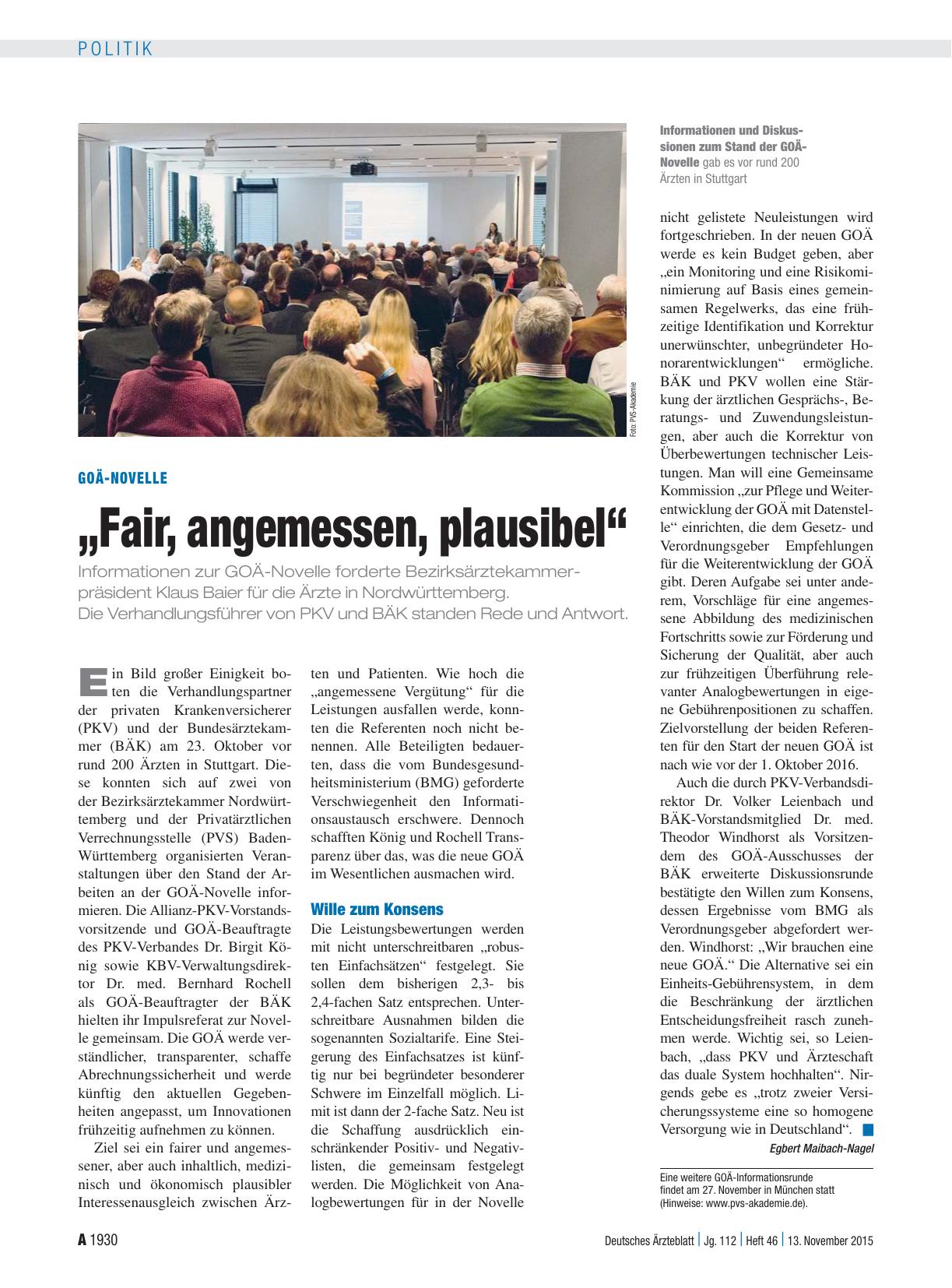 Vorschauseite 1: GOÄ-Novelle: „Fair, angemessen, plausibel“