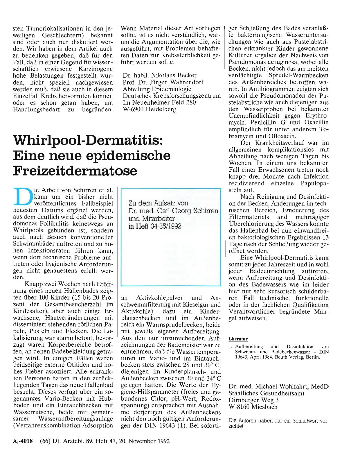 Vorschauseite 1: Whirlpool-Dermatitis: Eine neue epidemische Freizeitdermatose: Fallbeispiel neuesten Datums