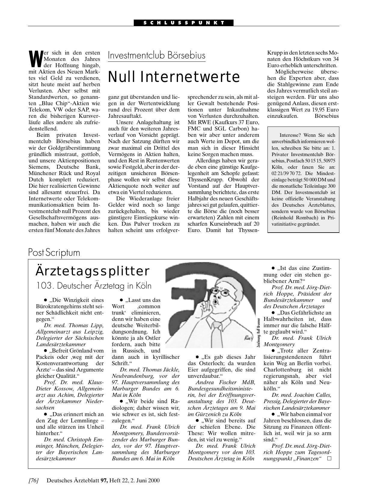 Vorschauseite 1: Investmentclub Börsebius: Null Internetwerte