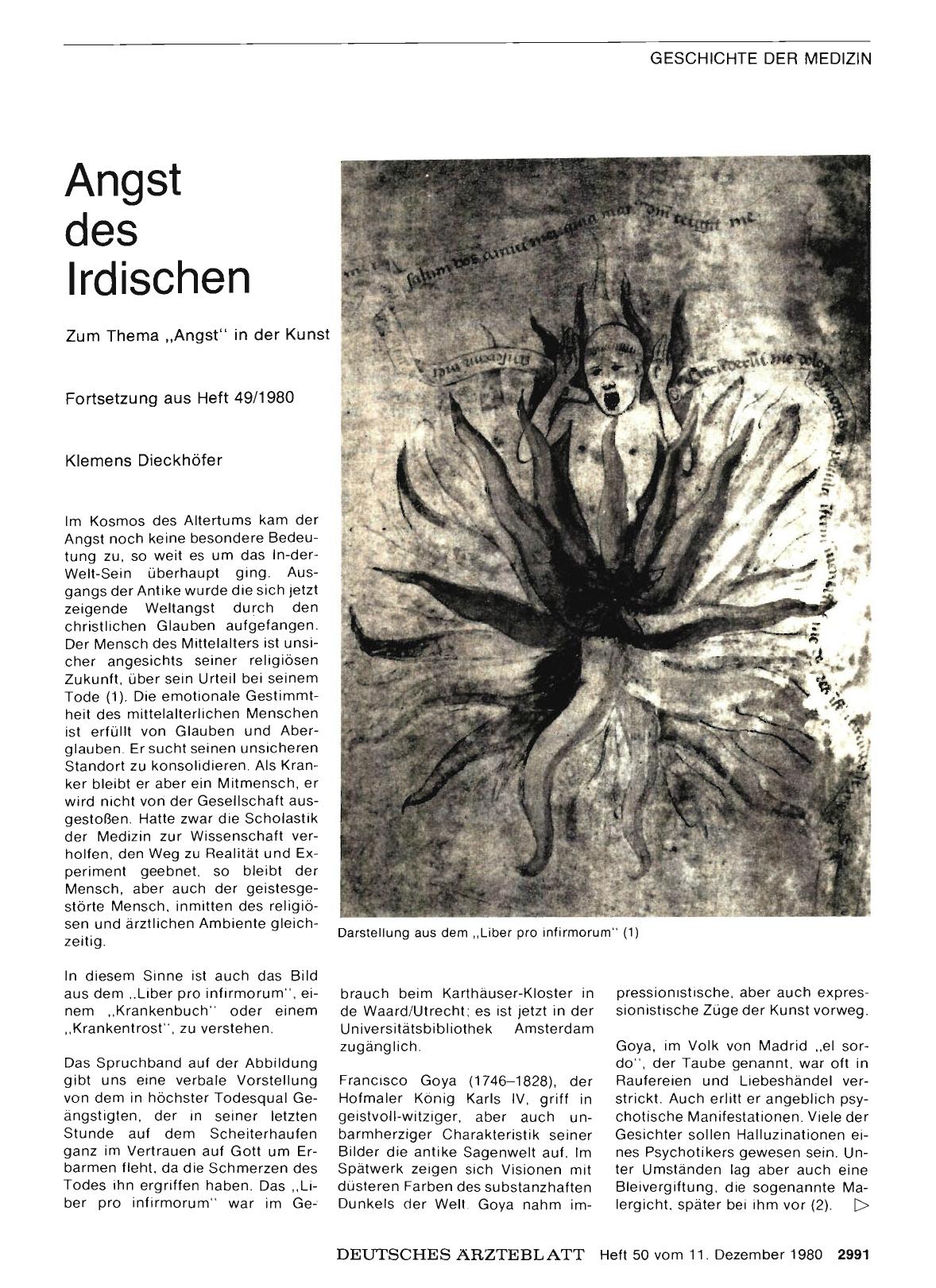 Vorschauseite 1: Angst des Irdischen: Zum Thema „Angst“ in der Kunst - Fortsetzung aus Heft 49/1980