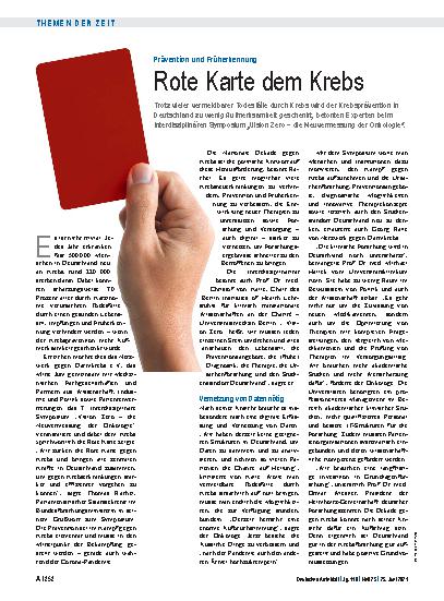 Vorschauseite 1: Prävention und Früherkennung: Rote Karte dem Krebs