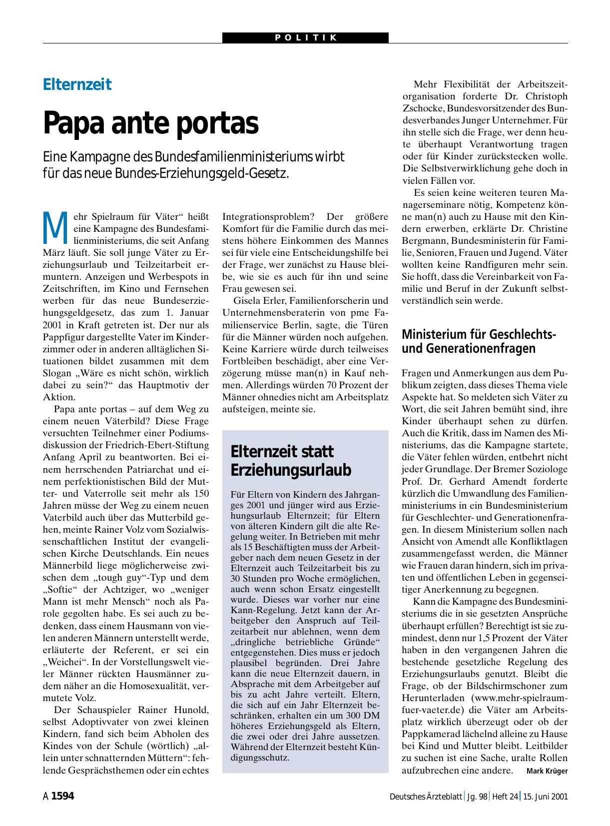 Vorschauseite 1: Elternzeit: Papa ante portas
