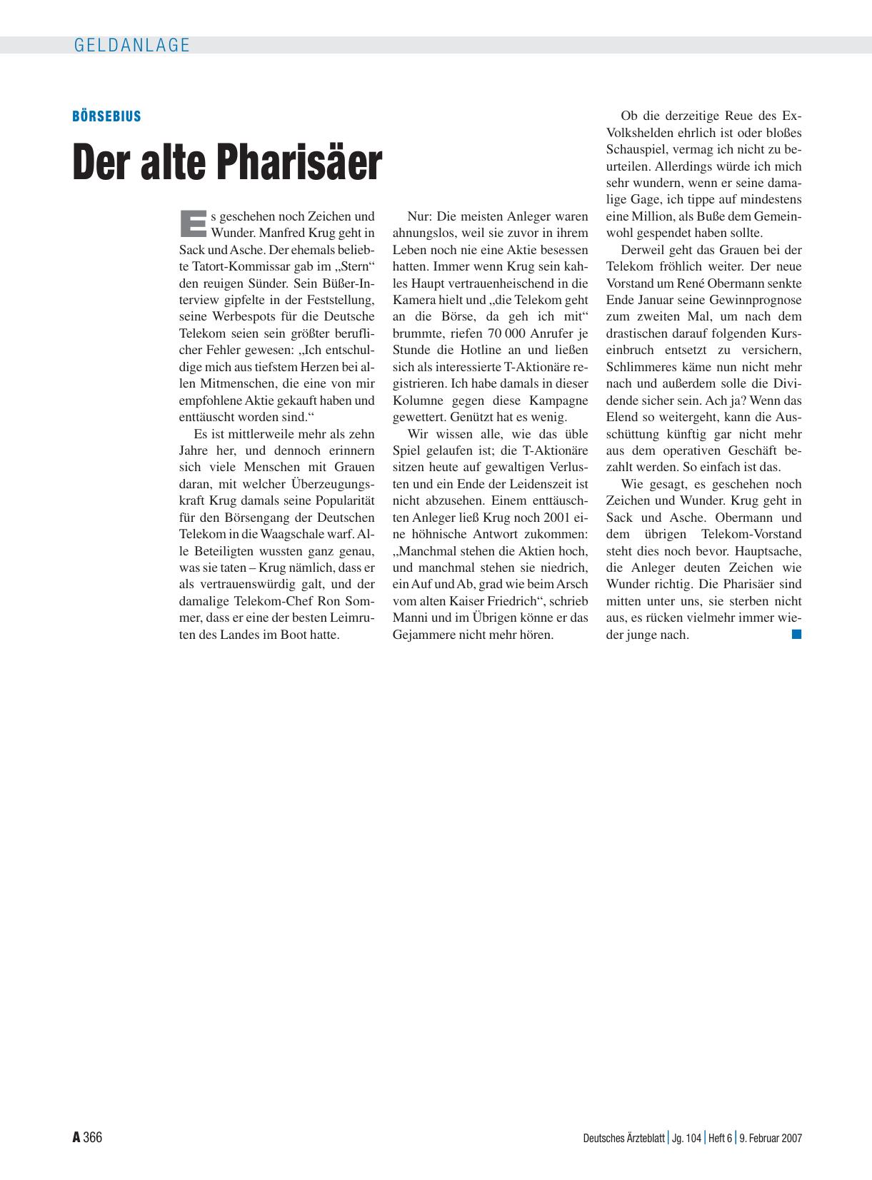 Vorschauseite 1: Börsebius: Der alte Pharisäer