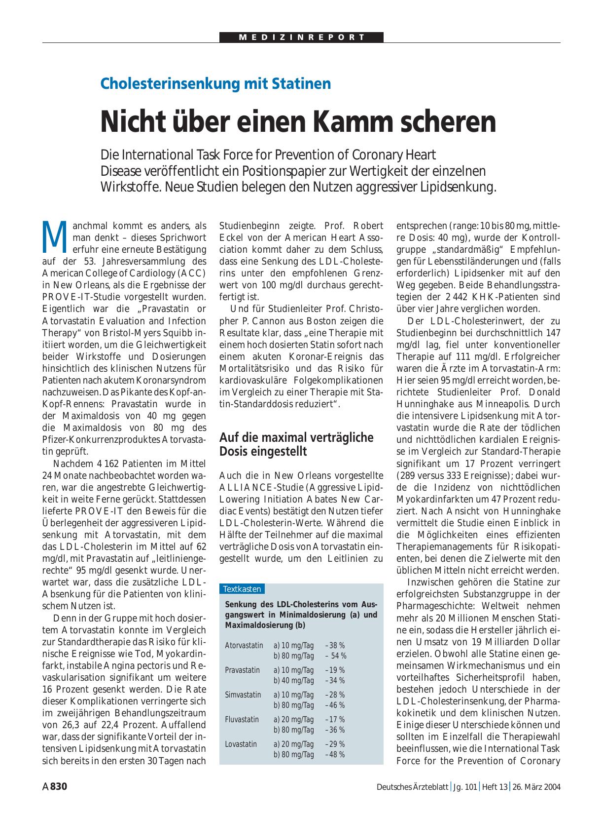 Vorschauseite 1: Cholesterinsenkung mit Statinen: Nicht über einen Kamm scheren