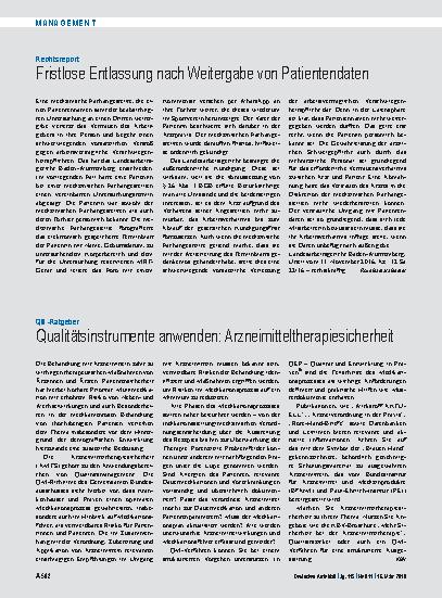 Vorschauseite 1: Rechtsreport: Fristlose Entlassung nach Weitergabe von Patientendaten
