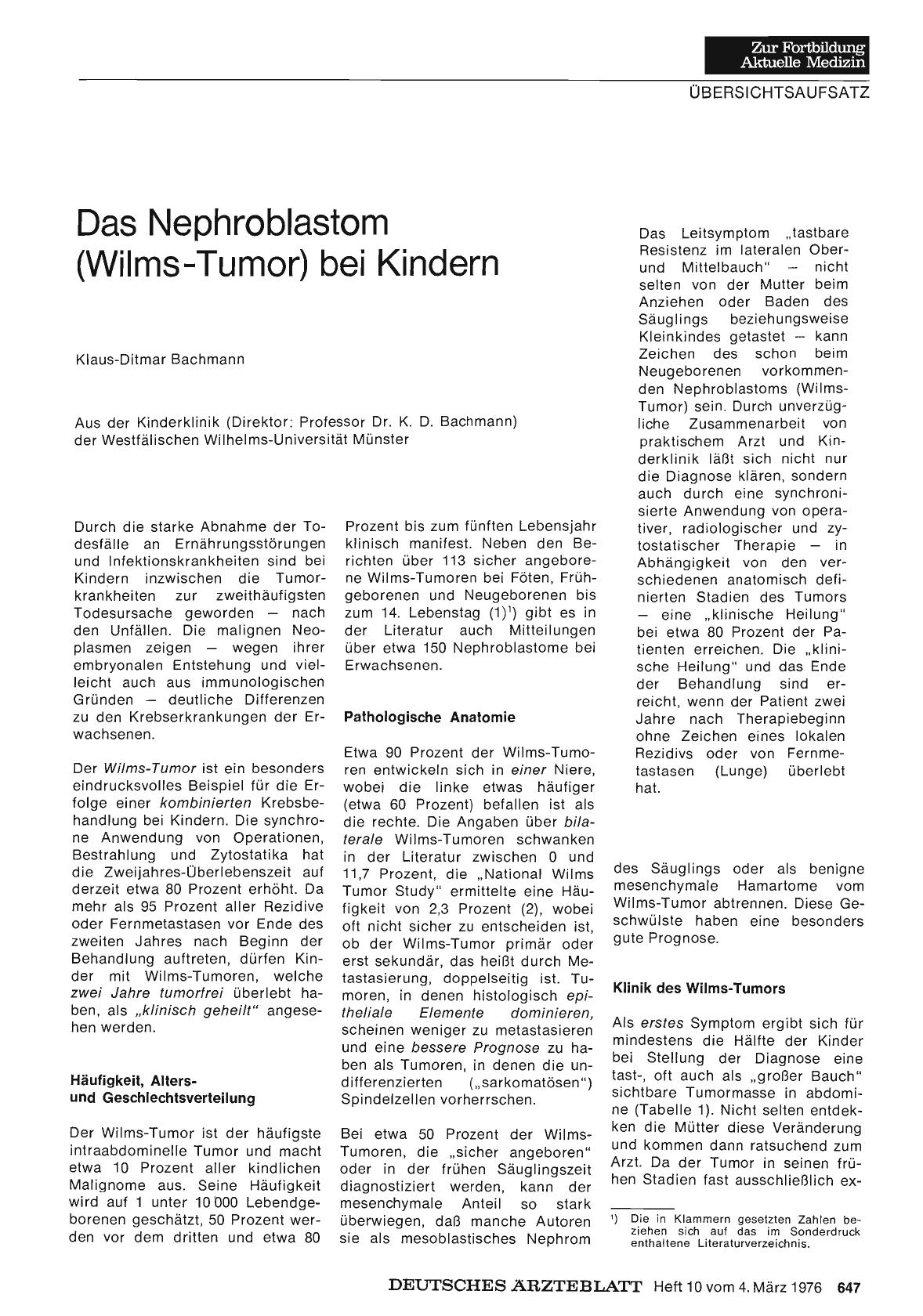 Vorschauseite 1: Das Nephroblastom (Wilms-Tumor) bei Kindern