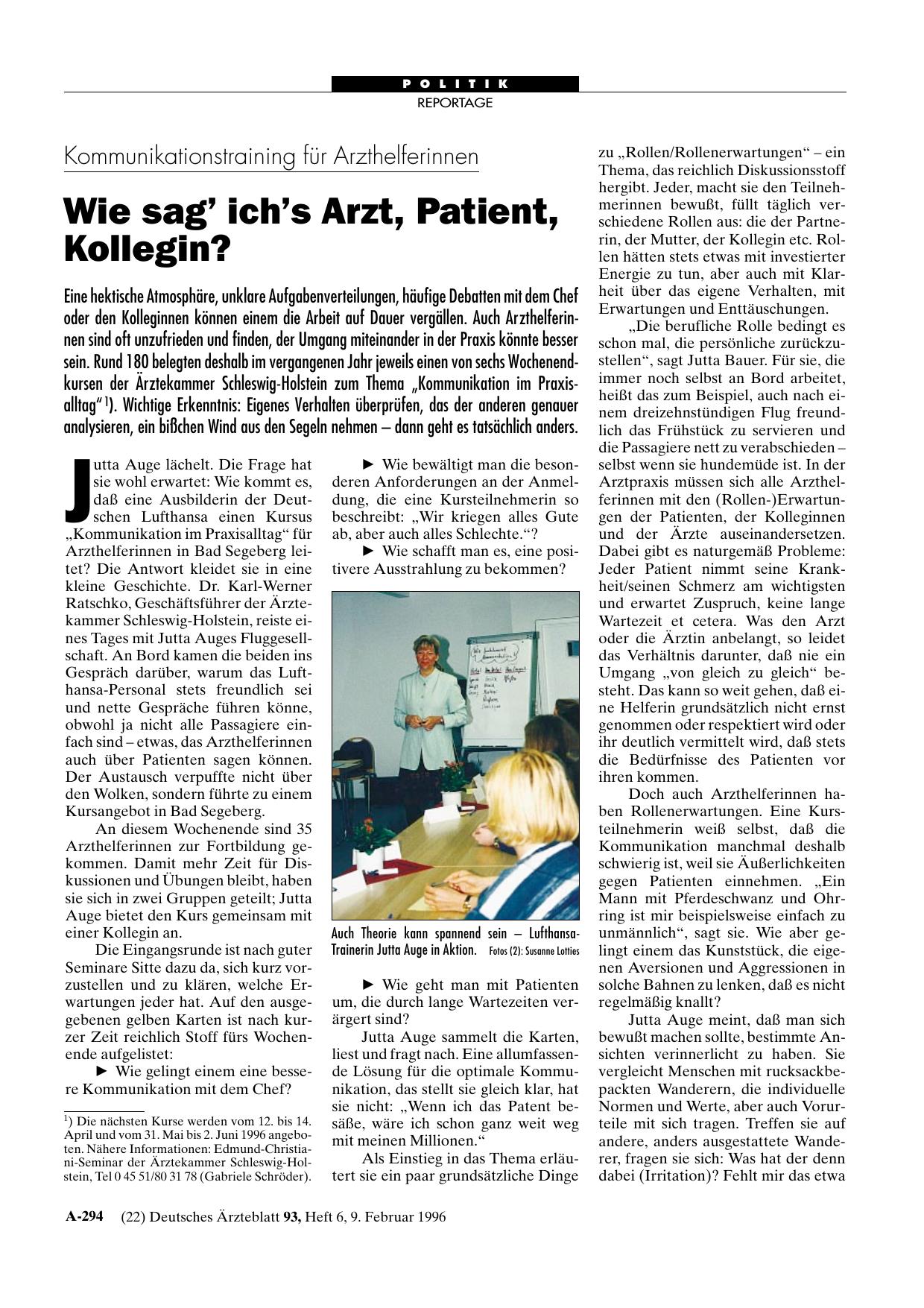 Vorschauseite 1: Kommunikationstraining für Arzthelferinnen: Wie sag' ich's Arzt, Patient, Kollegin?