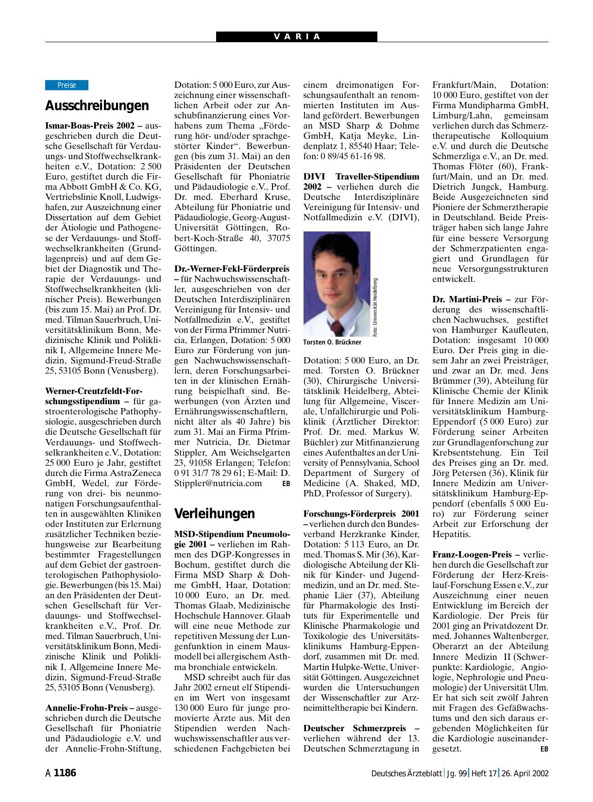 Vorschauseite 1: Verleihungen