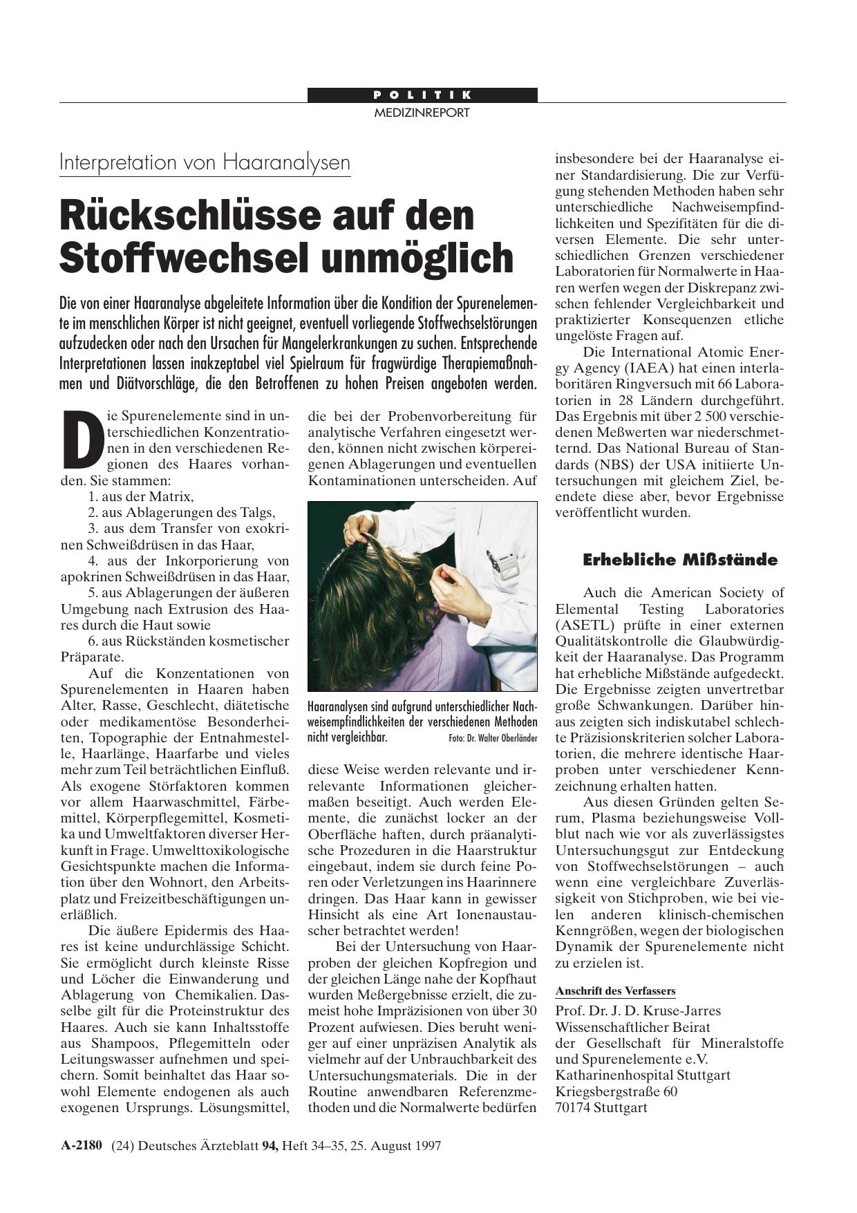 Vorschauseite 1: Interpretation von Haaranalysen: Rückschlüsse auf den Stoffwechsel unmöglich