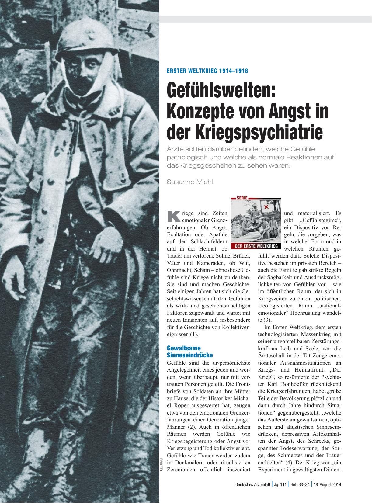 Vorschauseite 1: Erster Weltkrieg 1914–1918: Gefühlswelten – Konzepte von Angst in der Kriegspsychiatrie