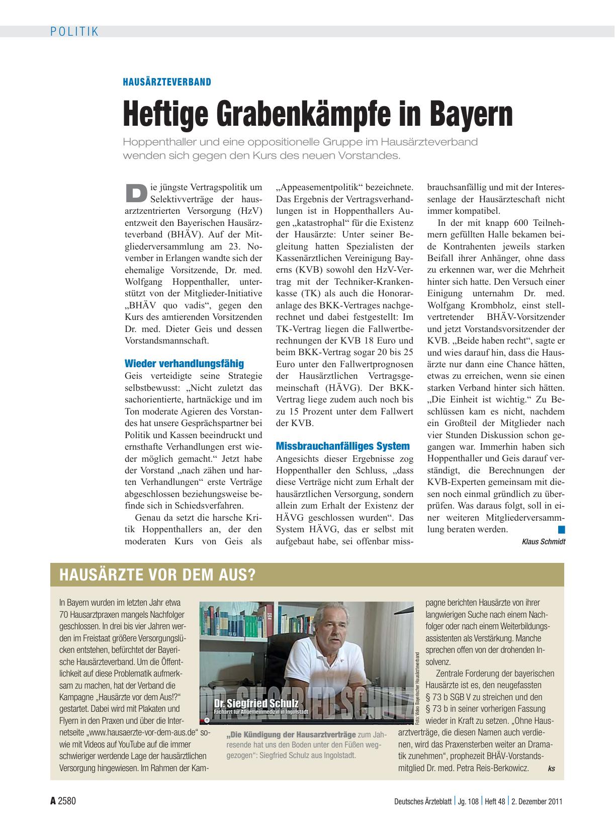 Vorschauseite 1: Hausärzteverband: Heftige Grabenkämpfe in Bayern