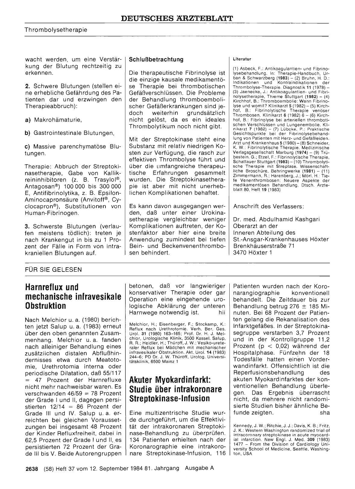 Vorschauseite 1: Akuter Myokardinfarkt: Studie über intrakoronare Streptokinase-Infusion