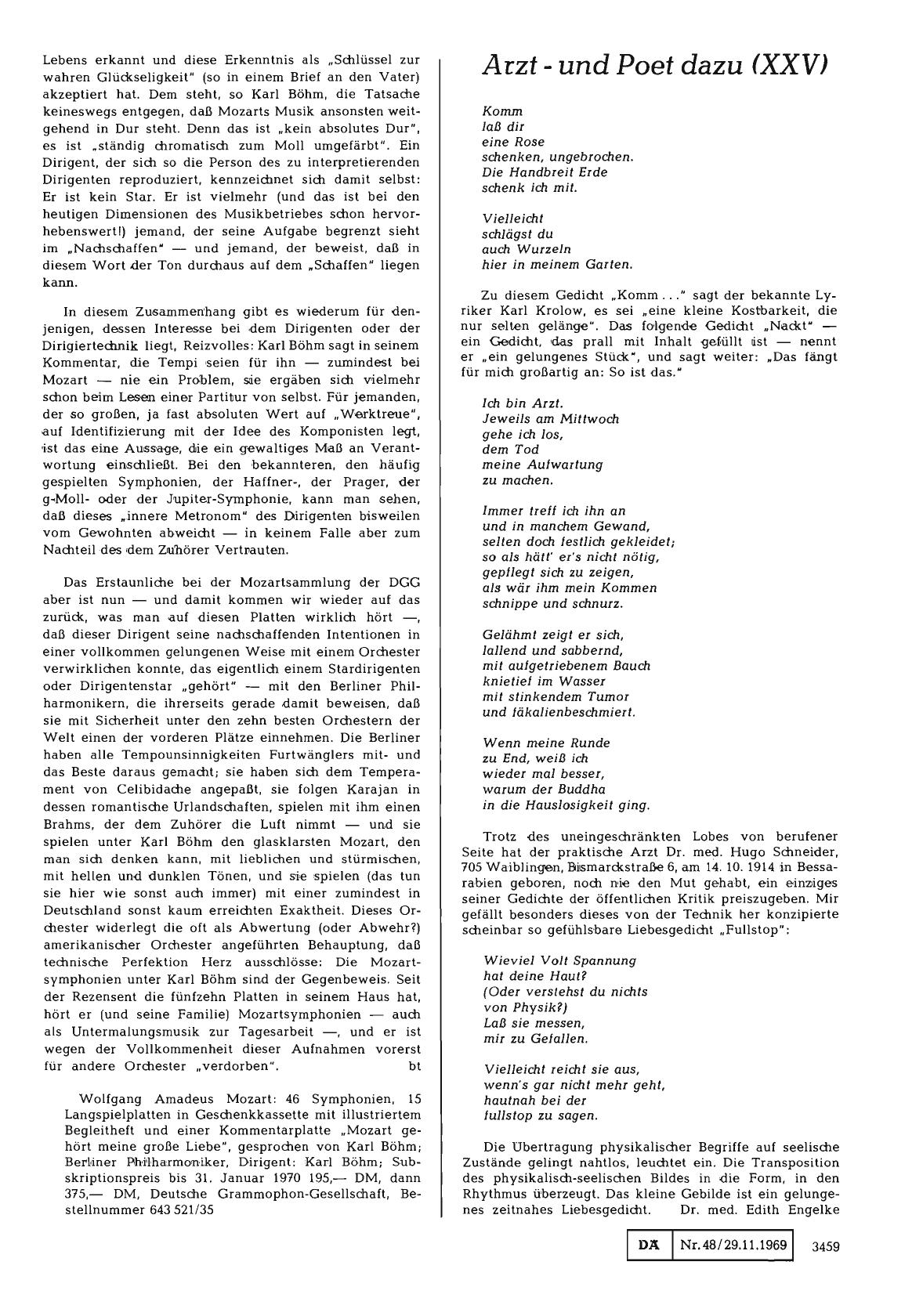 Vorschauseite 1: Arzt - und Poet dazu (XXV): Dr. med. Hugo Schneider