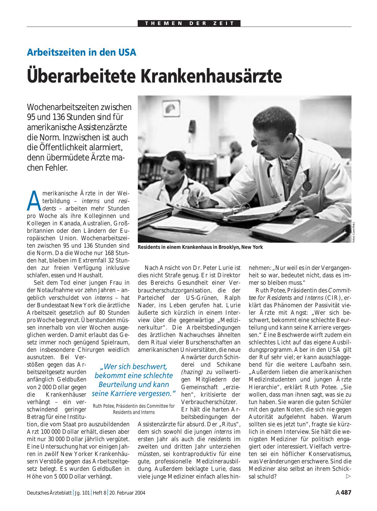 Vorschauseite 1: Arbeitszeiten in den USA: Überarbeitete Krankenhausärzte