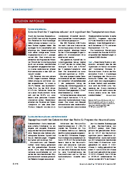 Vorschauseite 1: Koronararterienbypass: Externer Stent der V. saphena reduziert nicht signifikant den Transplantatverschluss