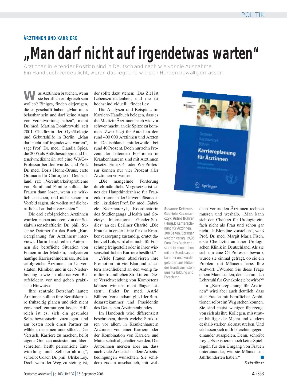 Vorschauseite 1: Ärztinnen und Karriere: „Man darf nicht auf irgendetwas warten“